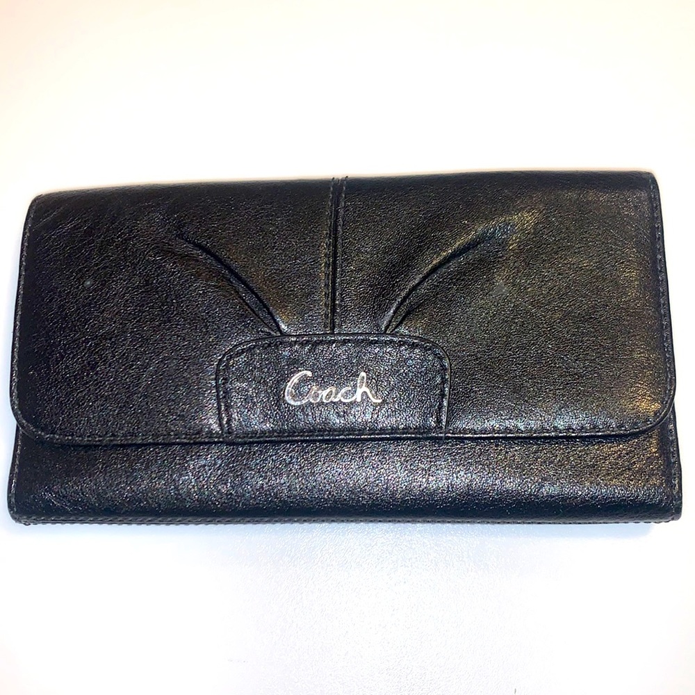 Coach Black Leather Checkbook Wallet